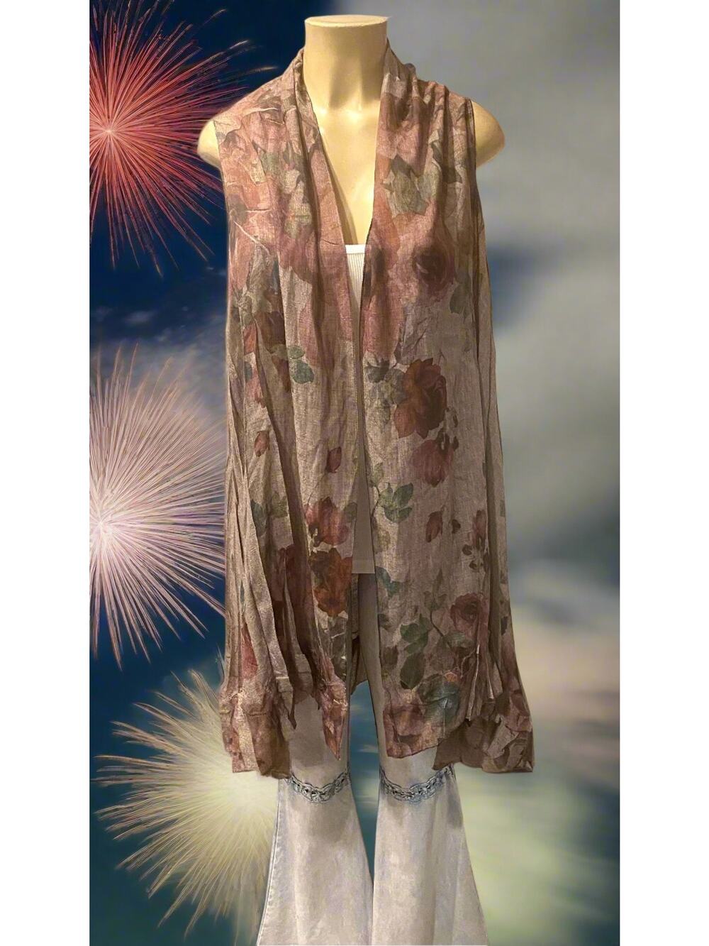Origami Gray Hi-Lo Oversized Vest "Roses" Onesize